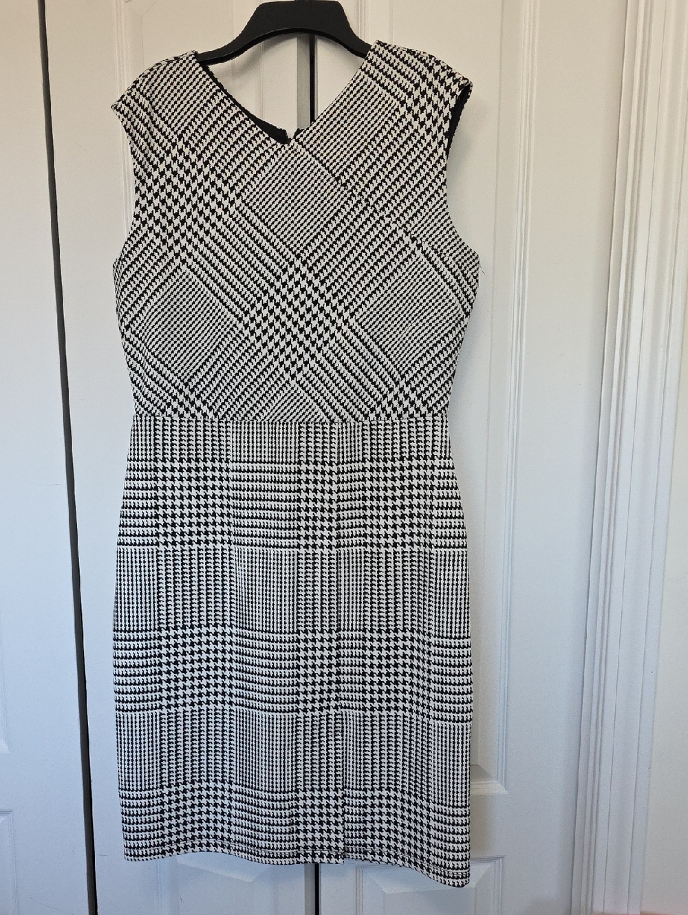 Tiana B. Black and White Plaid Midi Sheath Dress